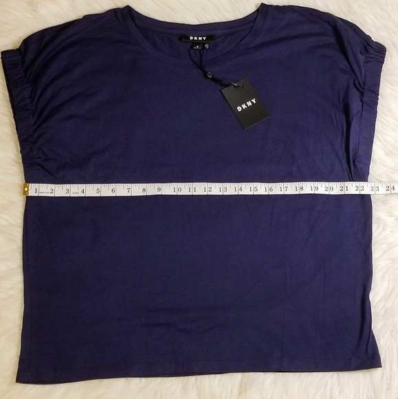 DKNY Cinched Sleeve Elastic Cuff Blouse Top in Navy Blue - Picture 8 of 13